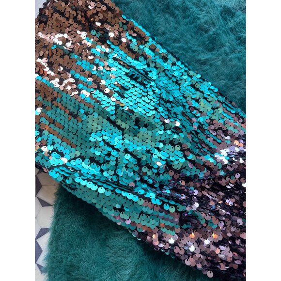 Teal Fuzzy Sweater W/ Sequin Sleeves M/L By Wishlist - Picture 2 of 7